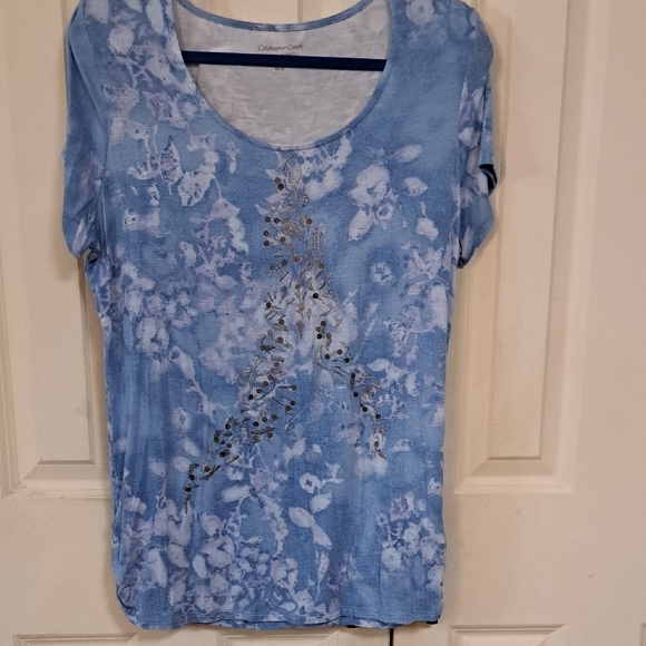 Coldwater Creek Tops - Coldwater Creek Sky Blue Floral Tee
